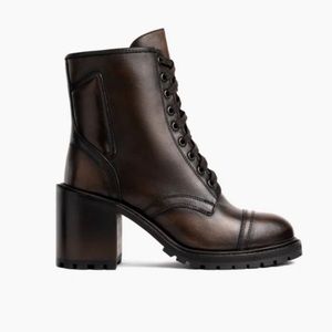 Thursday Boots Womens Rebel Boot Lace up Block Heel Black Coffee sz 7